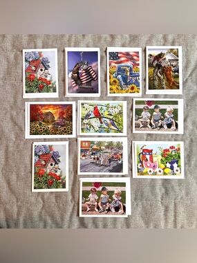 Set of 10 Greeting Cards Blank  Made by Famous Artists Patriotic American Flag